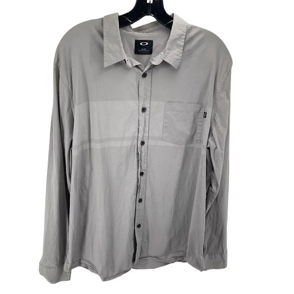 Oakley Mens Button Down Shirt Long Sleeve Pocket Regular Fit Gray Size XL